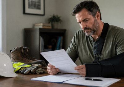 Injured worker reviewing lump sum workers comp settlement documents in Georgia