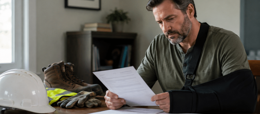 Injured worker reviewing lump sum workers comp settlement documents in Georgia