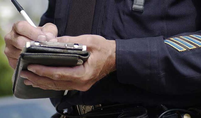 Police officer completing accident report in Lumpkin County near Dahlonega Georgia