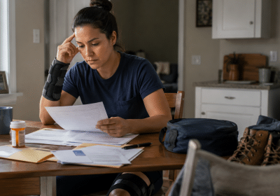 Injured worker reviewing workers comp settlement offer in Georgia