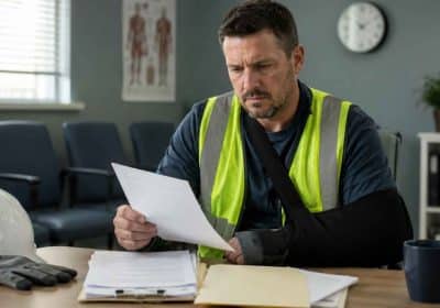 Injured worker reviewing workers comp settlement timeline paperwork in Georgia