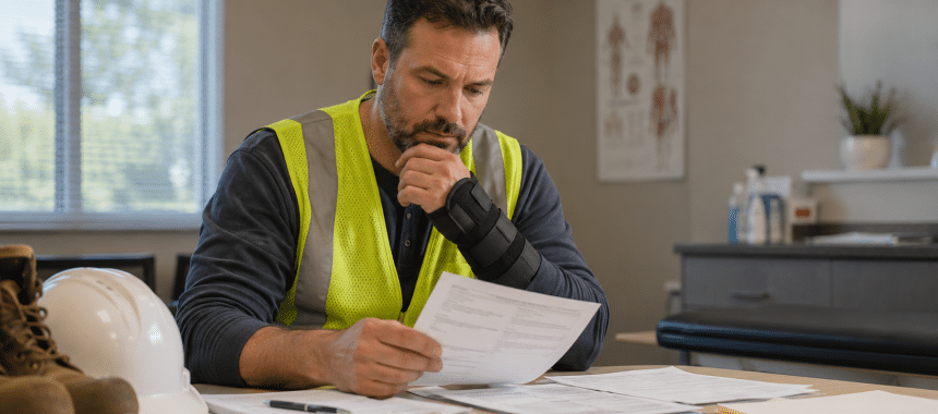 Injured worker reviewing workers compensation settlement documents in Georgia