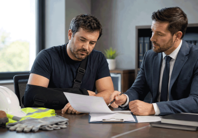 Injured worker speaking with a workers comp lawyer in Georgia